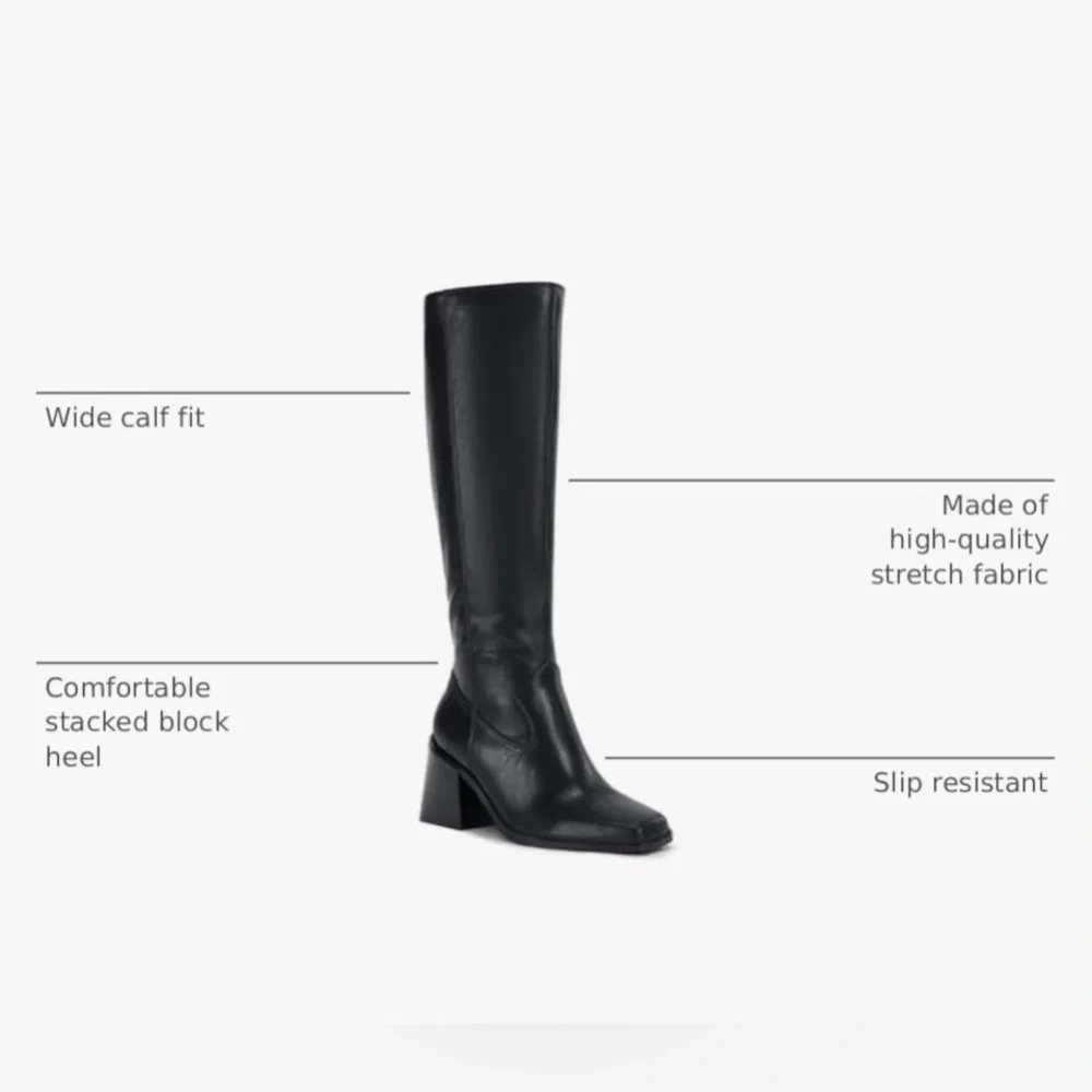 Coutgo New Black Women’s Knee-High Block Heel Square Toe Boots Size:7 - Picture 3 of 10